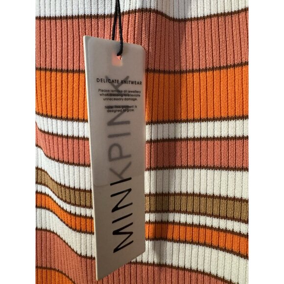 MinkPink Paige Sunset Striped Knit Midi Dress Orange Multi Color Medium NWT $139 - Picture 6 of 12